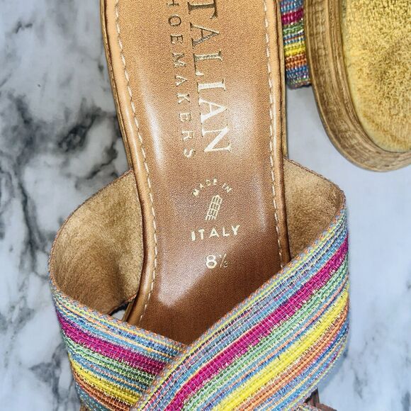 Italian Shoemakers Colorful Wedge Cork Sandals Women 8 1/2 Beach Summer Pool - Picture 8 of 8